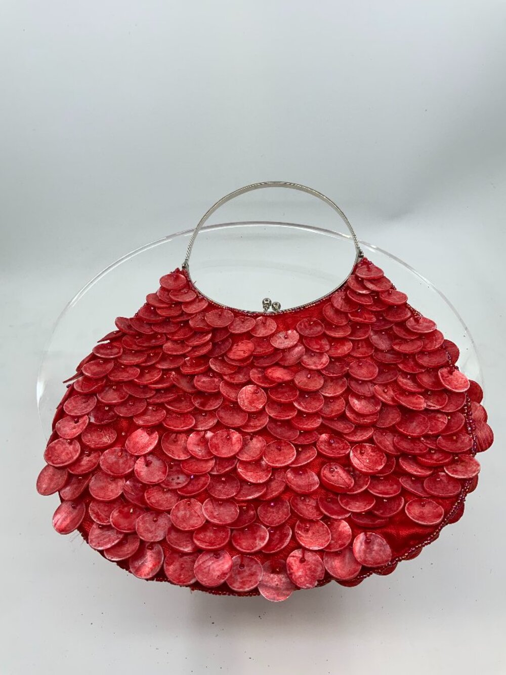 Vintage Red Paillette Sequin Evening Bag with Metal Handle